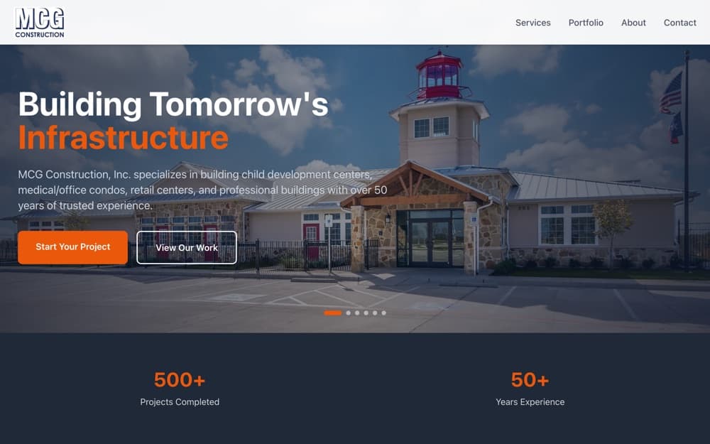MCG Construction, Inc. website preview